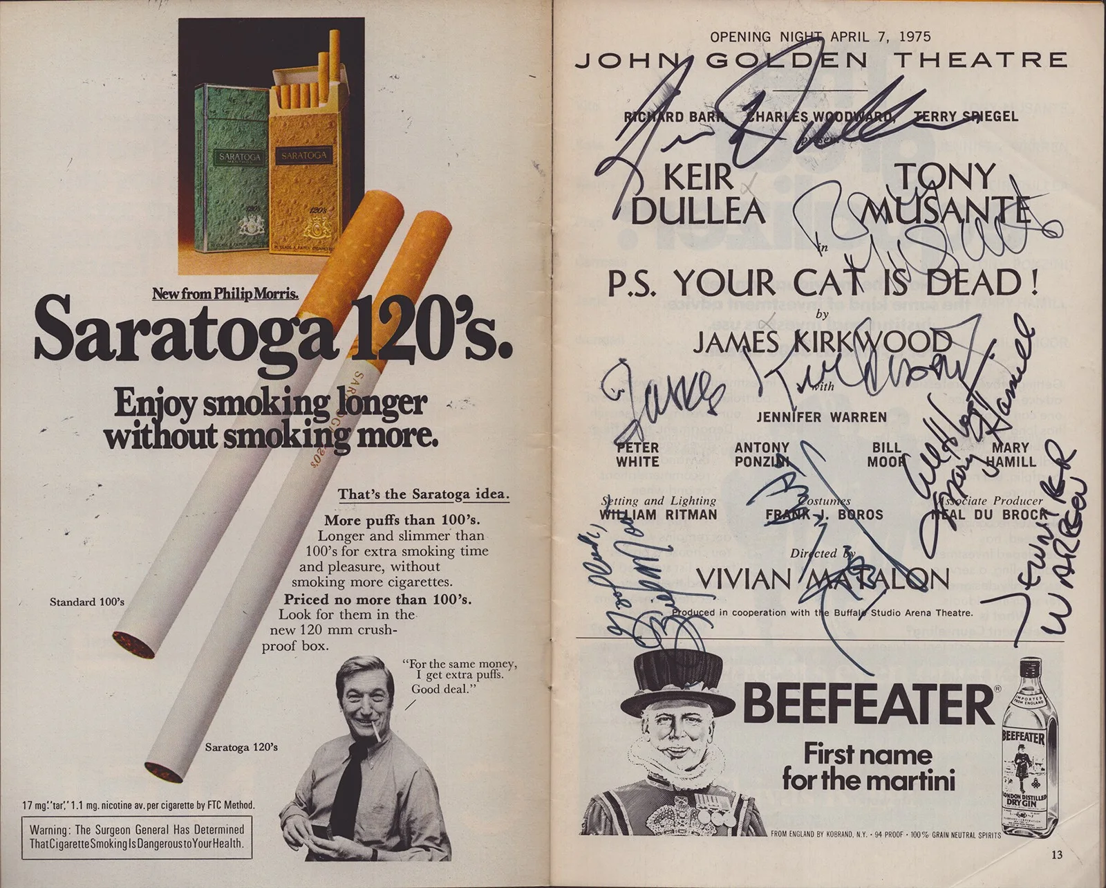 P.S. Your Cat Is Dead! Broadway Cast, Mary Hamill — P.S. YOUR CAT IS DEAD! BROADWAY CAST - SHOW BILL SIGNED WITH CO-SIGNERS, изображение 2