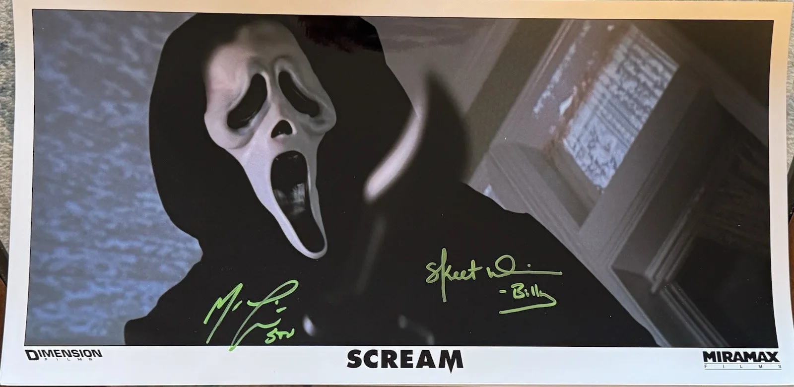 Skeet Ulrich — Scream (1996) Custom Metallic 10x20 Signed by Matthew Lillard and Skeet Ulrich