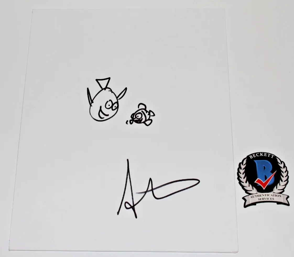 DIRECTOR ANDREW STANTON SIGNED FINDING NEMO 11x14 MOVIE SKETCH BECKETT COA PROOF, изображение 3