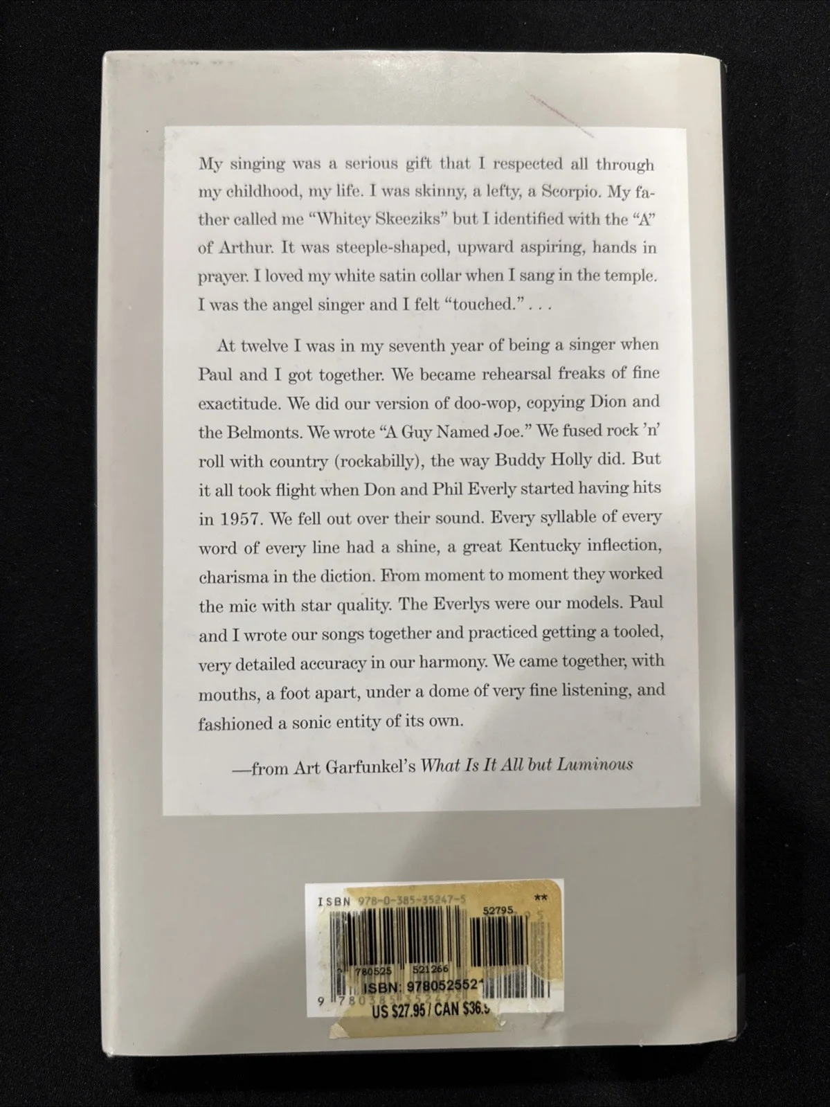 ART GARFUNKEL Signed “WHAT IS IT ALL BUT LUMINOUS” Book Musician Memoir Auto, изображение 5