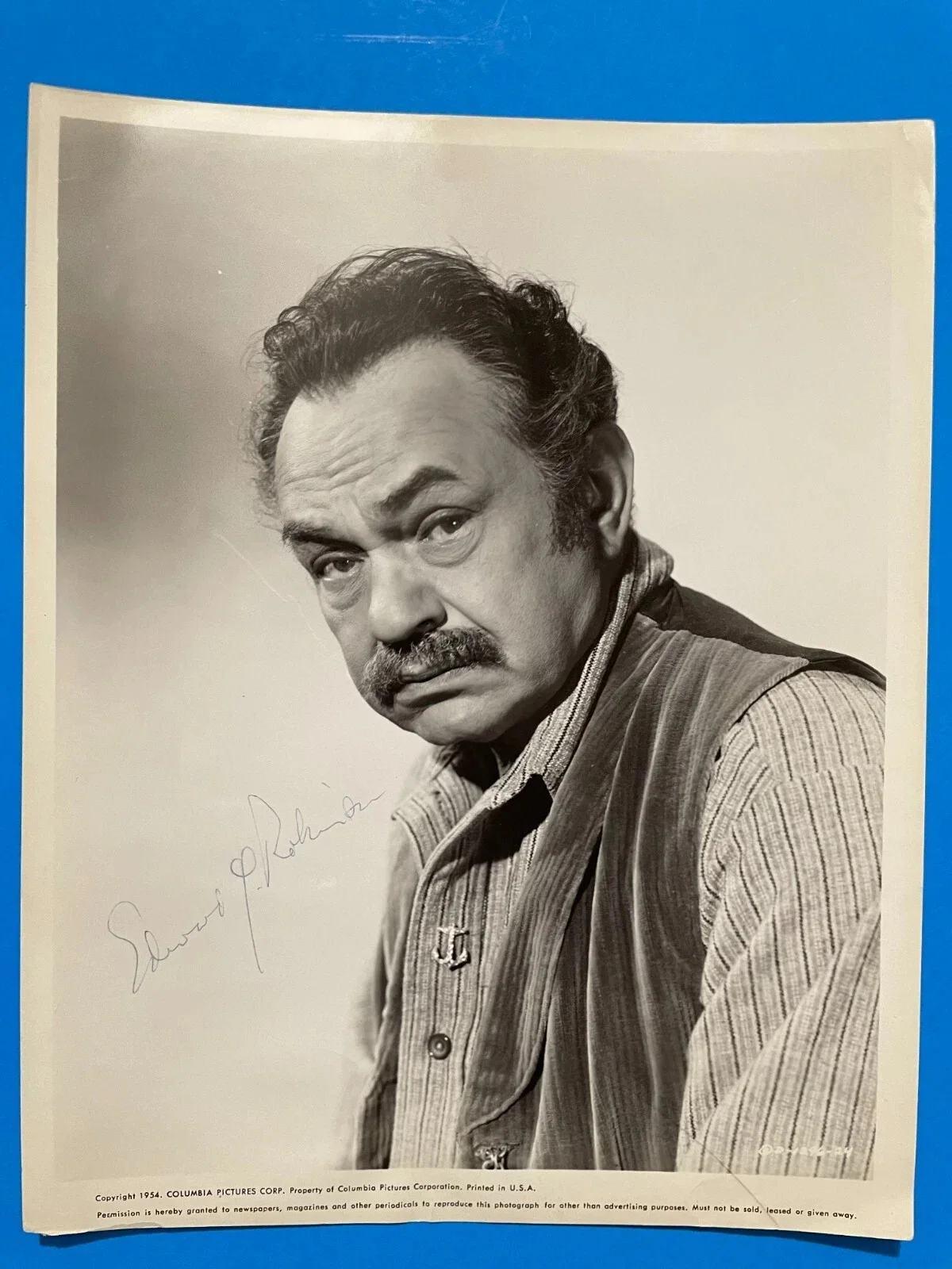 Edward G. Robinson — 1954 Edward G. Robinson Signed 8 x 10 Columbia Pictures Photo