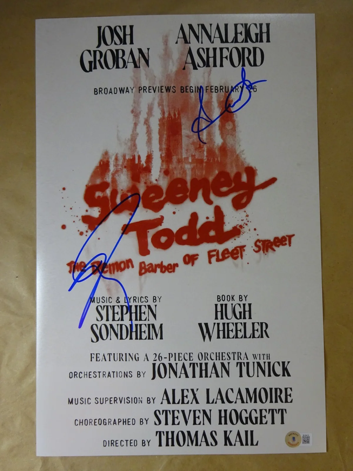 Josh Groban & Annaleigh Ashford — Sweeney Todd 11"x17" Photo Signed By Josh Groban & Annaleigh Ashford BAS COA