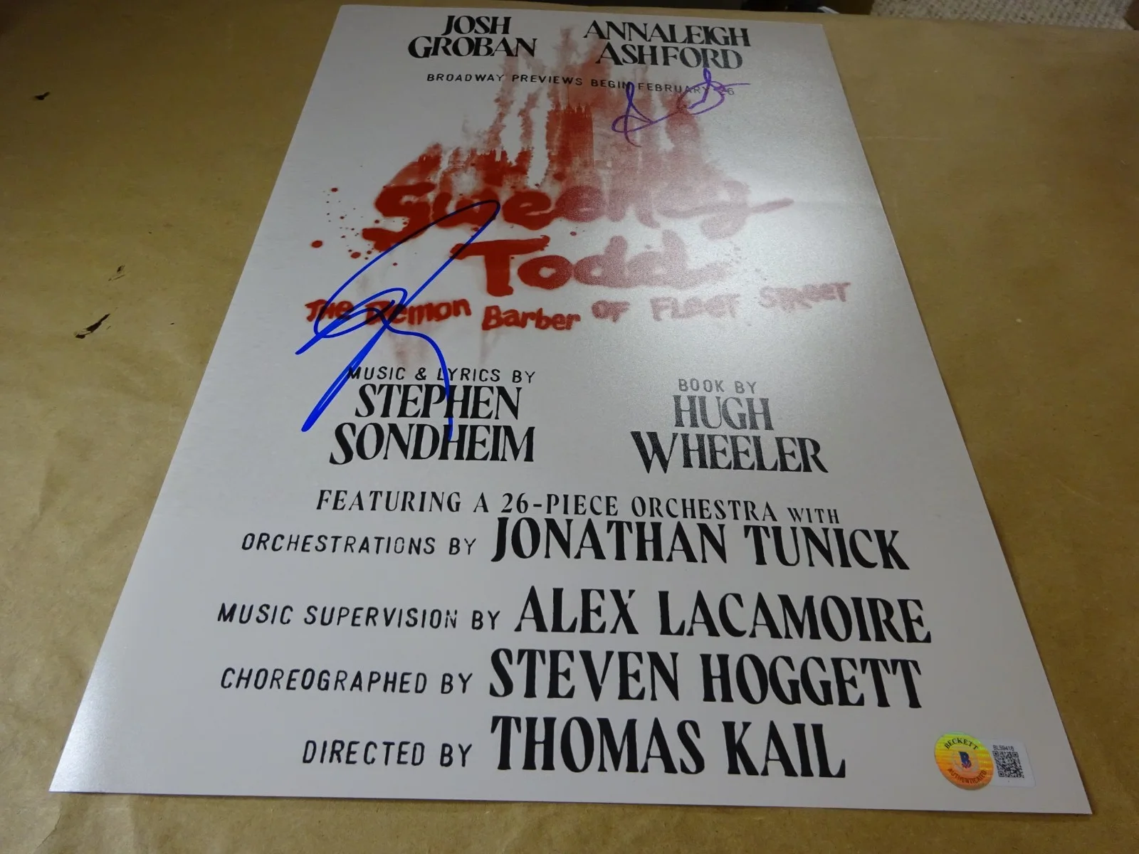 Josh Groban, Annaleigh Ashford — Sweeney Todd 11"x17" Photo Signed By Josh Groban & Annaleigh Ashford BAS COA, изображение 2