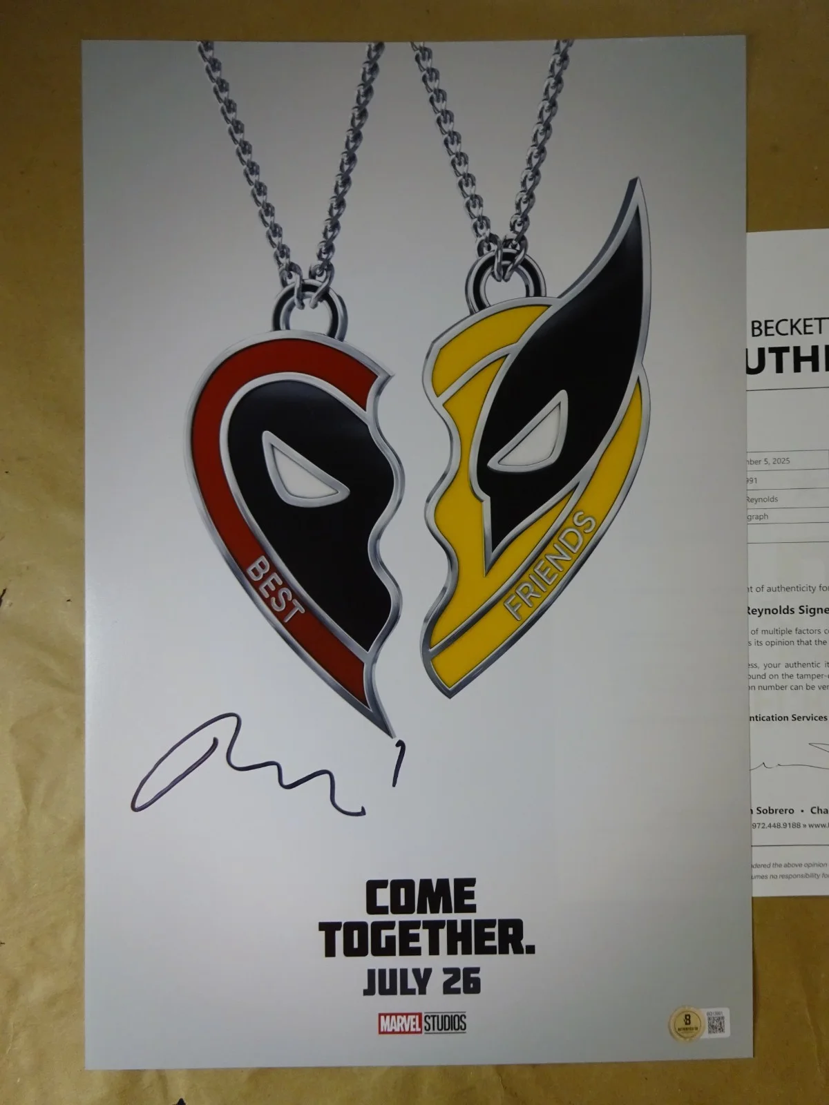 Ryan Reynolds — Signed Ryan Reynolds Autographed Deadpool Wolverine 11"x17" Photo BAS COA LOA, image 2