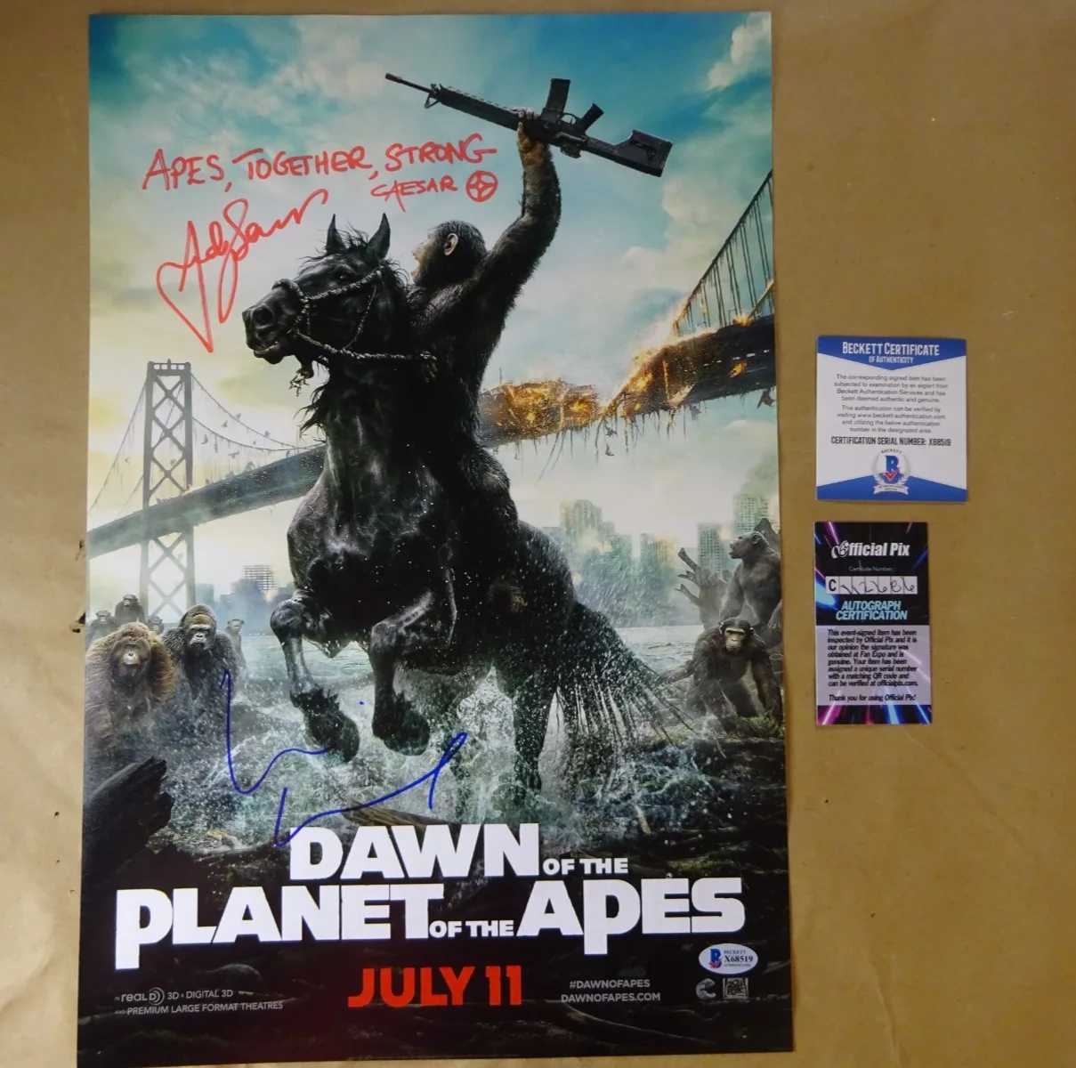 Andy Serkis & Keri Russell — Dawn of the Planet of the Apes 12"x18" Photo Signed by 2 Serkis Russell BAS COA