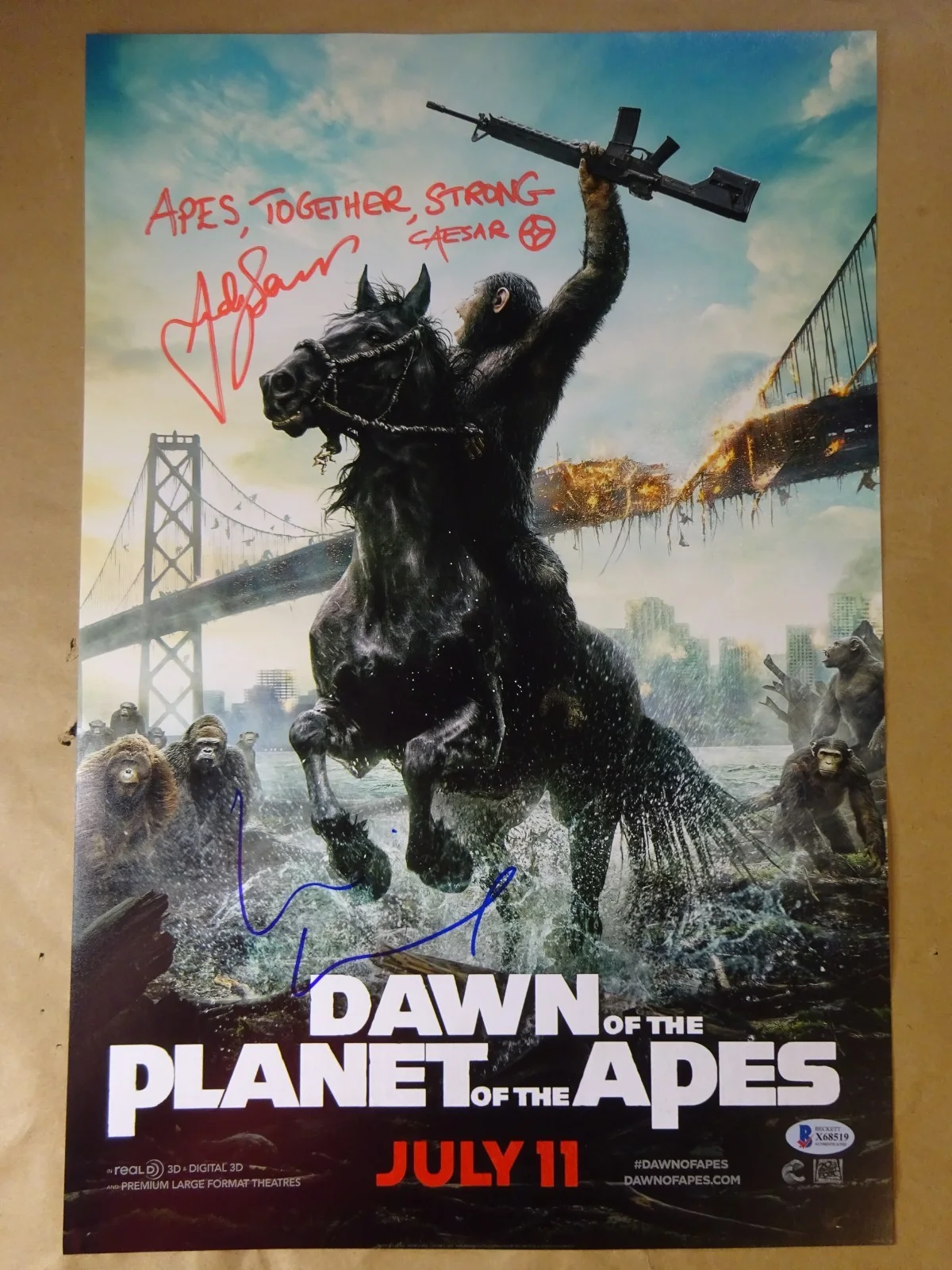 Andy Serkis, Keri Russell — Dawn of the Planet of the Apes 12"x18" Photo Signed by 2 Serkis Russell BAS COA, изображение 2