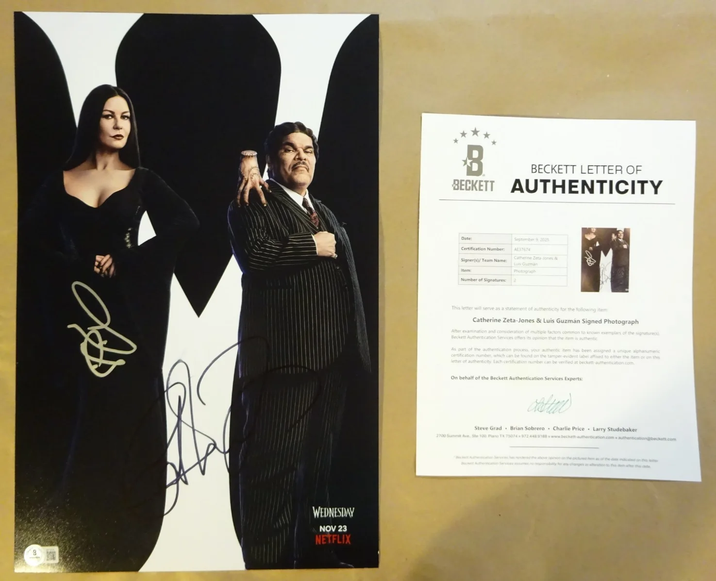 Catherine Zeta-Jones & Luis Guzman — Wednesday Signed 11x17 Autographed by Catherine Zeta-Jones Luis Guzman BAS COA