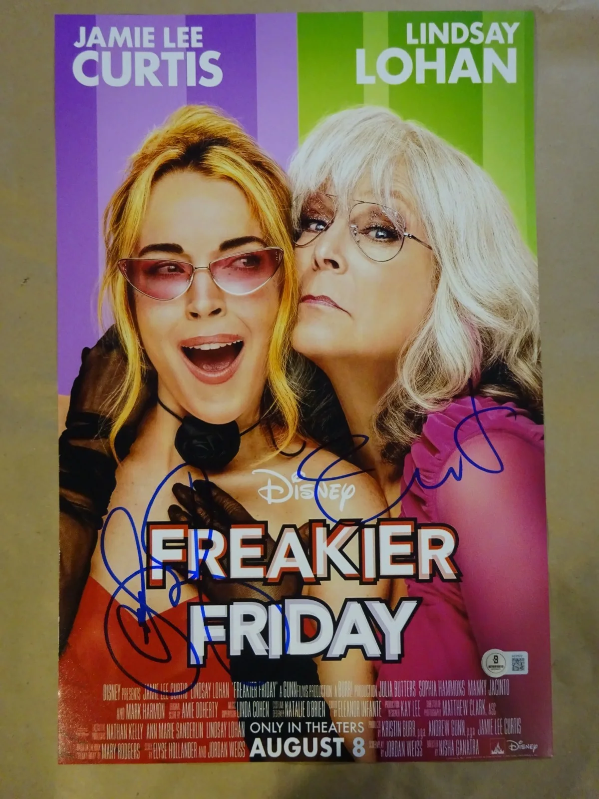 Jamie Lee Curtis, Lindsay Lohan — Freakier Friday 11"x17" Signed by Jamie Lee Curtis & Lindsay Lohan BAS COA LOA, изображение 2