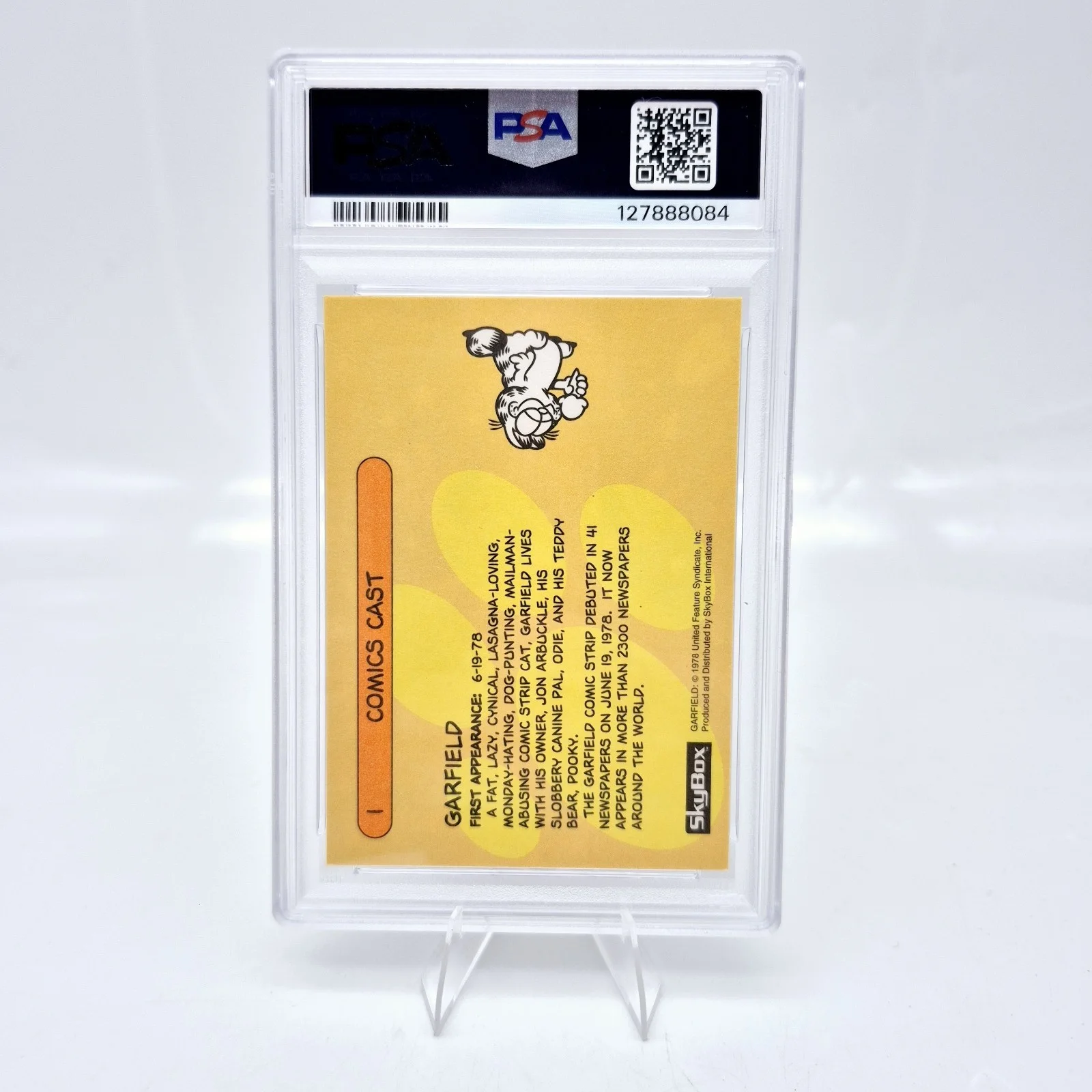 Jim Davis — 1992 Skybox Garfield #1 PSA 9 Rookie Card Pop 1, None Higher, image 2