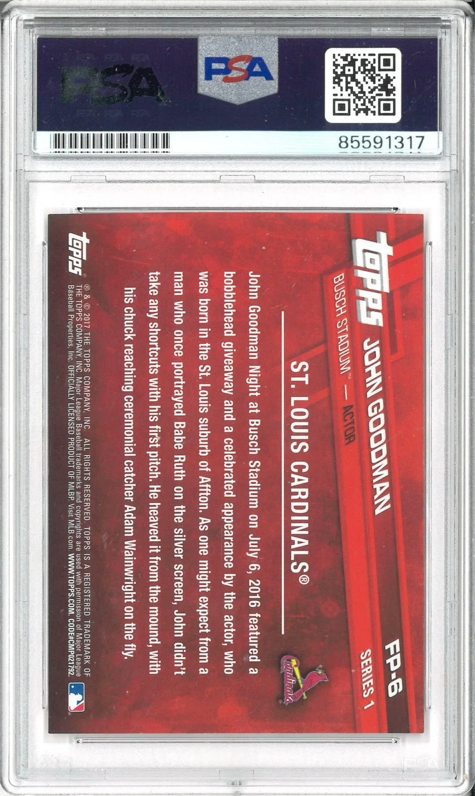 JOHN GOODMAN — JOHN GOODMAN SIGNED AUTO SLABBED 2017 TOPPS FIRST PITCH CARD PSA DNA CARDINALS, image 2