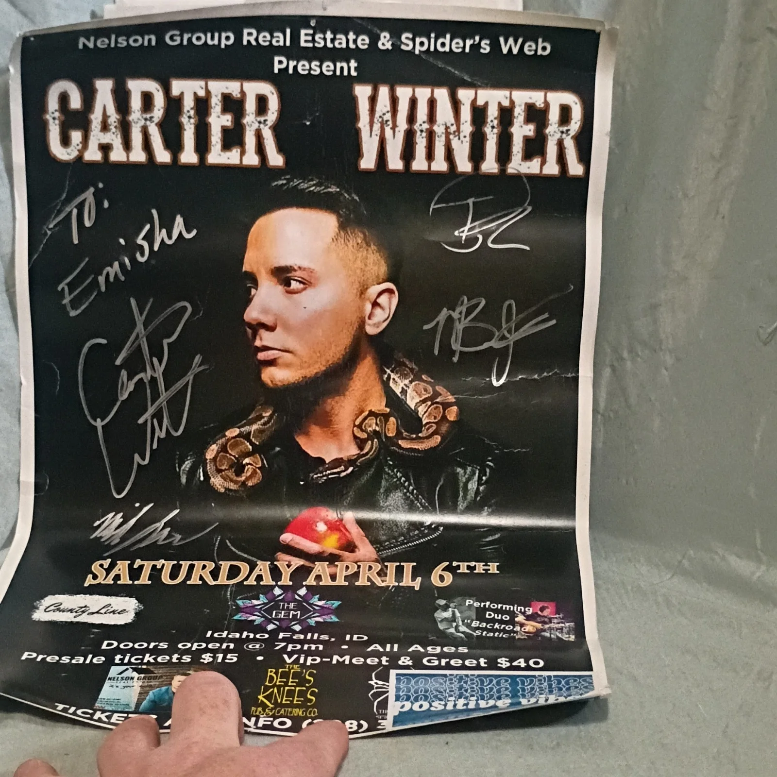 Carter Winter Signed Poster Autographed Music Singer, изображение 2