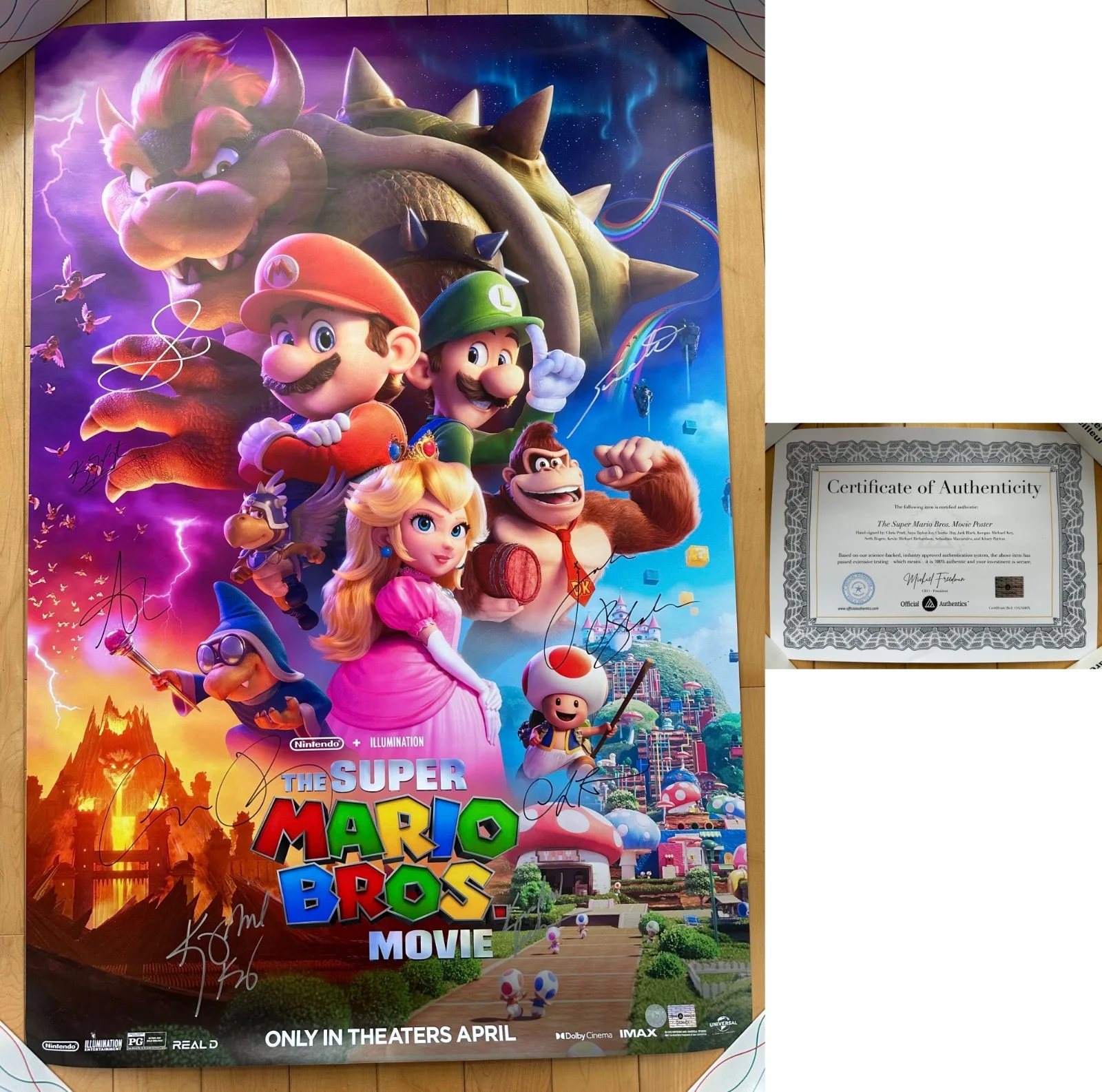 chris pratt, anya taylor-joy, charlie day, jack black — THE SUPER MARIO BROS MOVIE POSTER SIGNED 2023 27X40 CHRIS PRATT JACK BLACK &MORE