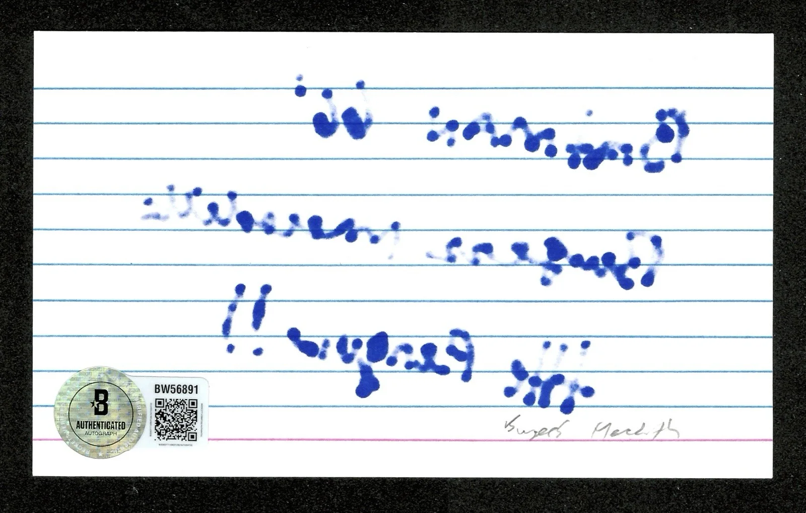Burgess Meredith Signed Auto 3x5 Card w Batman Penguin Inscription BAS Beckett, изображение 2