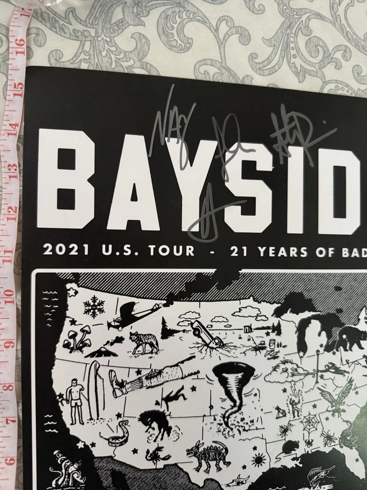 2021 BAYSIDE band Signed Tour Poster 21 Years Of Bad Luck Tour Riot Fest Hxc, изображение 2