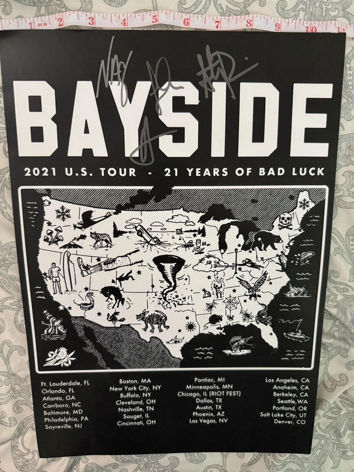 2021 BAYSIDE band Signed Tour Poster 21 Years Of Bad Luck Tour Riot Fest Hxc, изображение 3