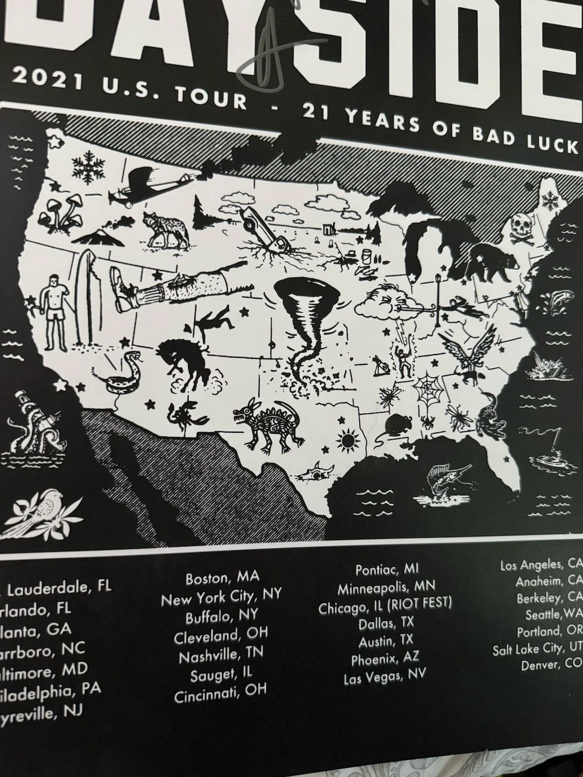 2021 BAYSIDE band Signed Tour Poster 21 Years Of Bad Luck Tour Riot Fest Hxc, изображение 4