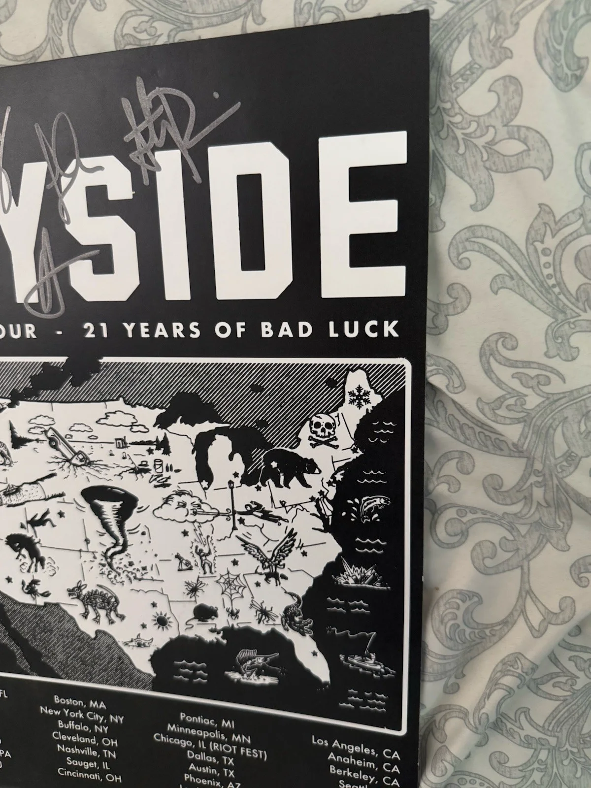 2021 BAYSIDE band Signed Tour Poster 21 Years Of Bad Luck Tour Riot Fest Hxc, изображение 5