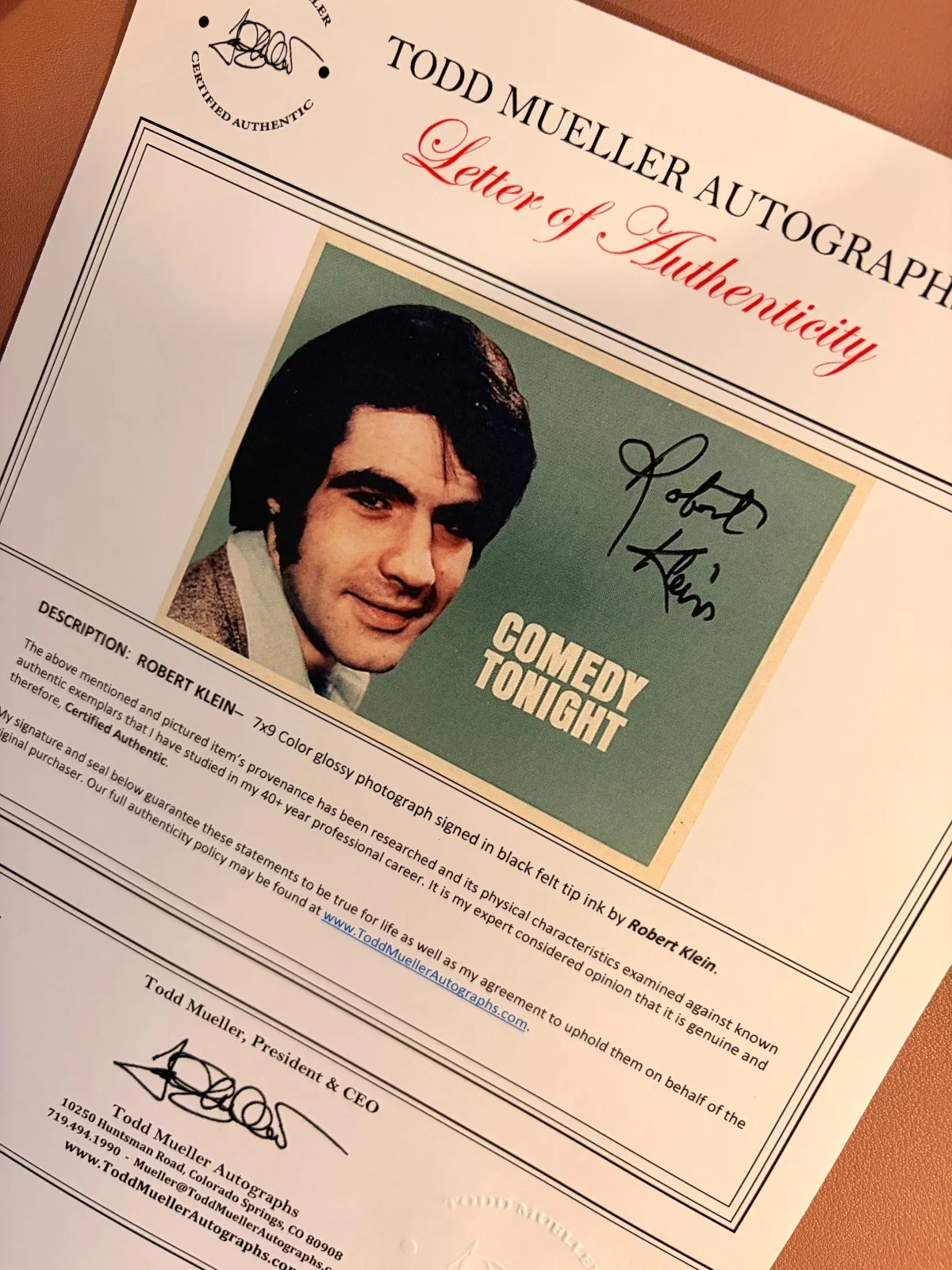 Richard Klein — Richard Klien Signed 9x10 Color Photo VINTAGE•Comedian•Todd Mueller Autographs, изображение 2