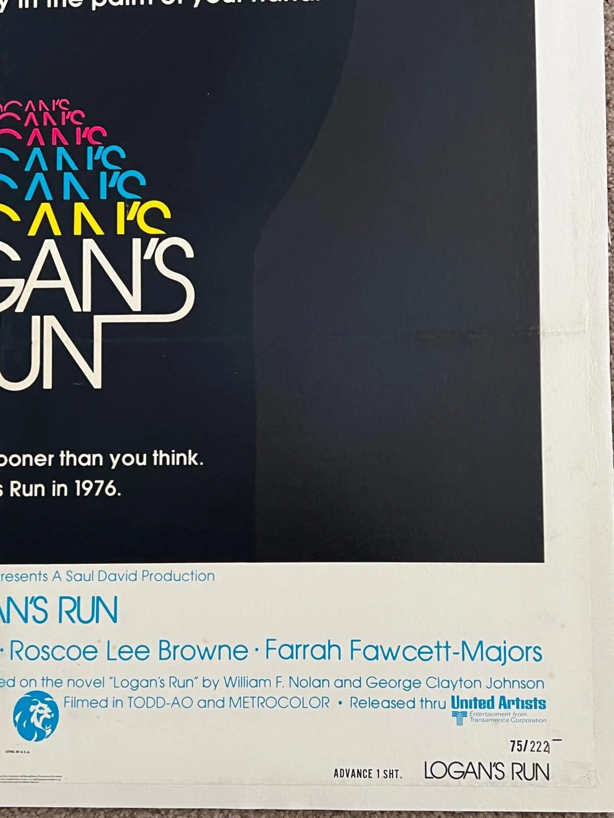 Logan's Run Teaser US 1 Sheet Original Film Poster LINEN BACKED 1975 27X41", изображение 4