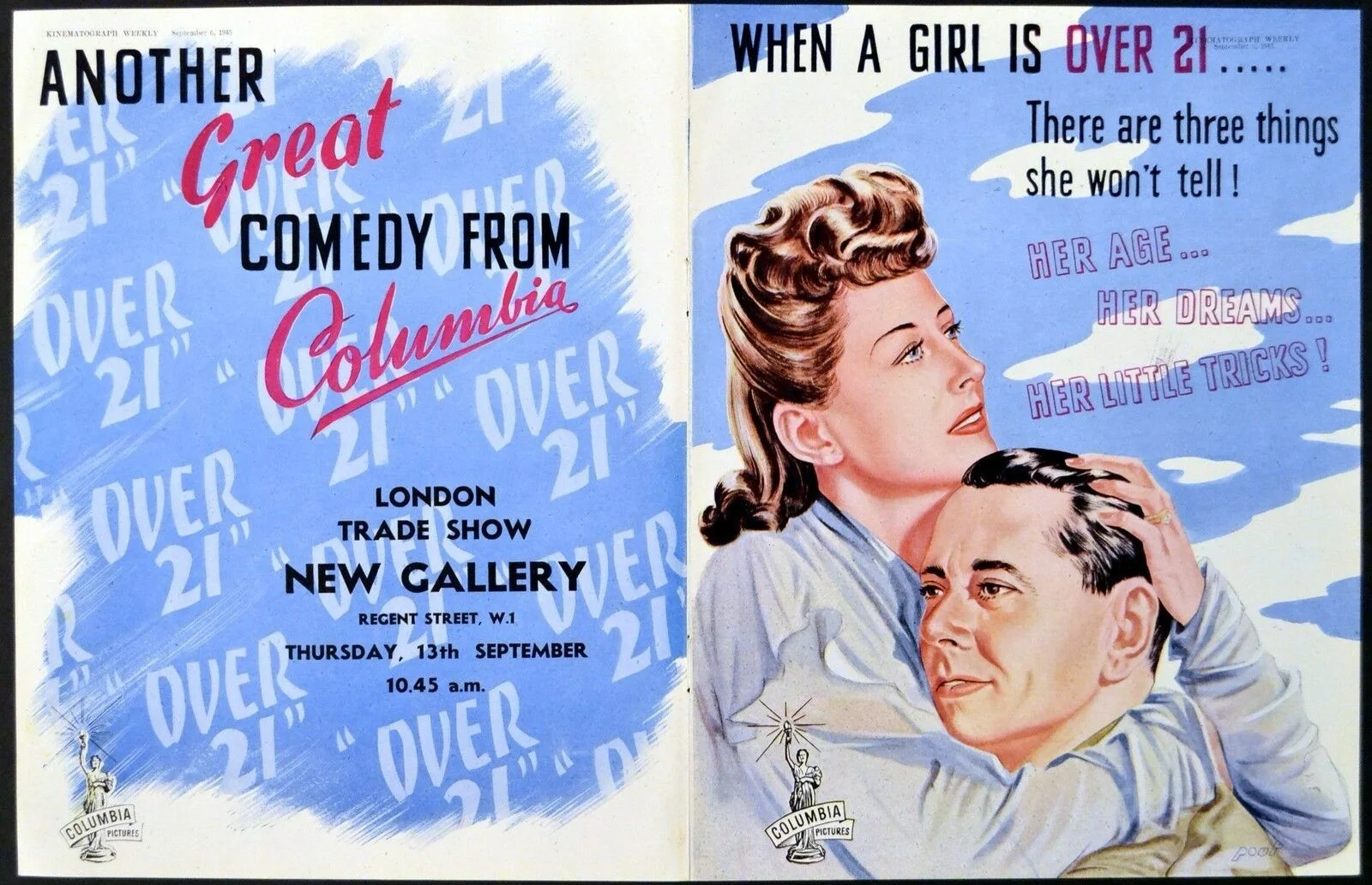 OVER 21 1945 Irene Dunne, Alexander Knox, Charles Coburn TRADE ADVERT, изображение 2