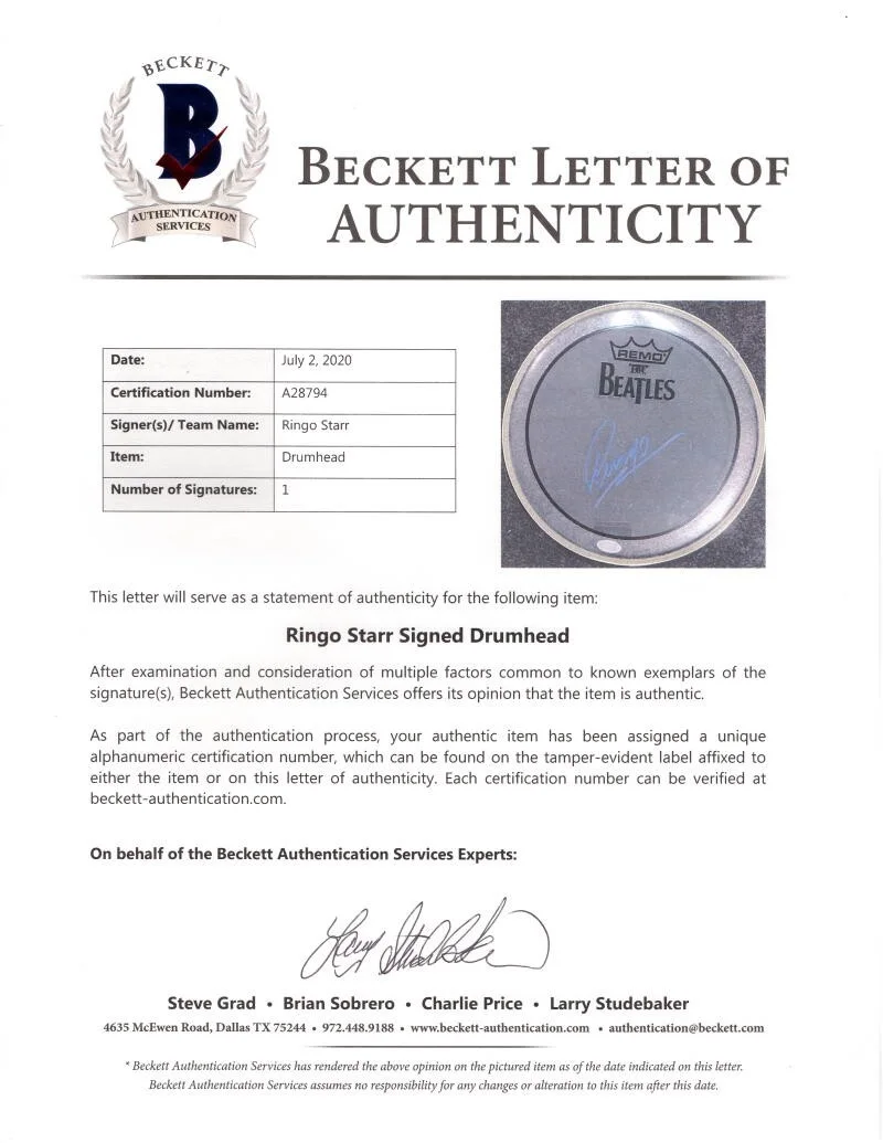 Ringo Starr — Ringo Starr The Beatles Signed Autograph 10" Clear Drumhead w/ Beckett COA, изображение 3