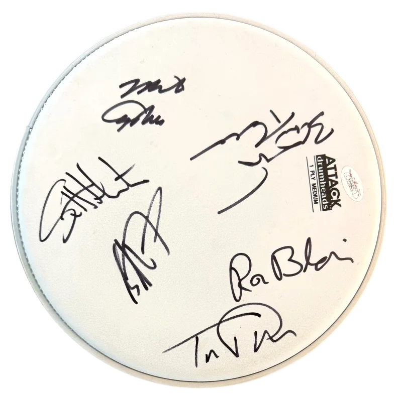 Ron Blair, Mike Campbell, Steve Ferrone, Tom Petty, Benmont Tench — Tom Petty and the Heartbreakers Band x6 Signed Autograph 10" Drumhead w/ JSA COA