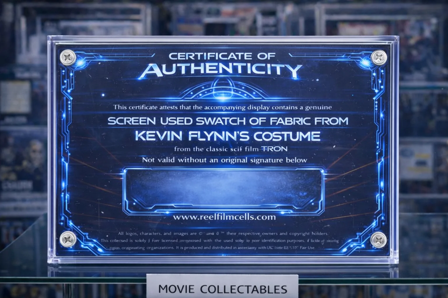 Screen-Used TRON Costume Fabric – Kevin Flynn Prop Display with COA, изображение 2
