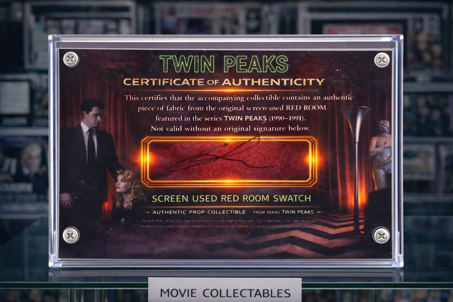 Screen-Used Twin Peaks Fabric Swatch – Red Room / Black Lodge Prop Display COA, изображение 2