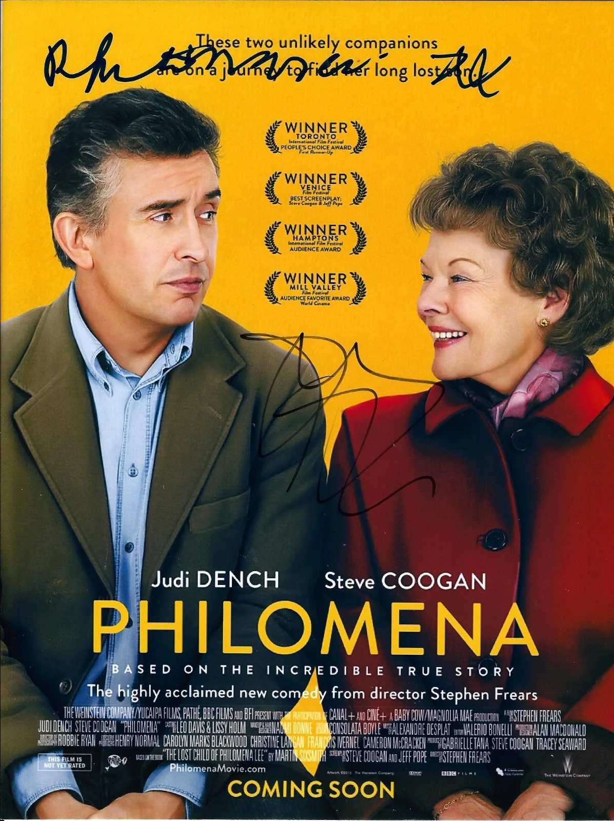 Steve Coogan — Steve Coogan & Philomena Lee signed 8x10 photo In Person. PROOF - Authentic