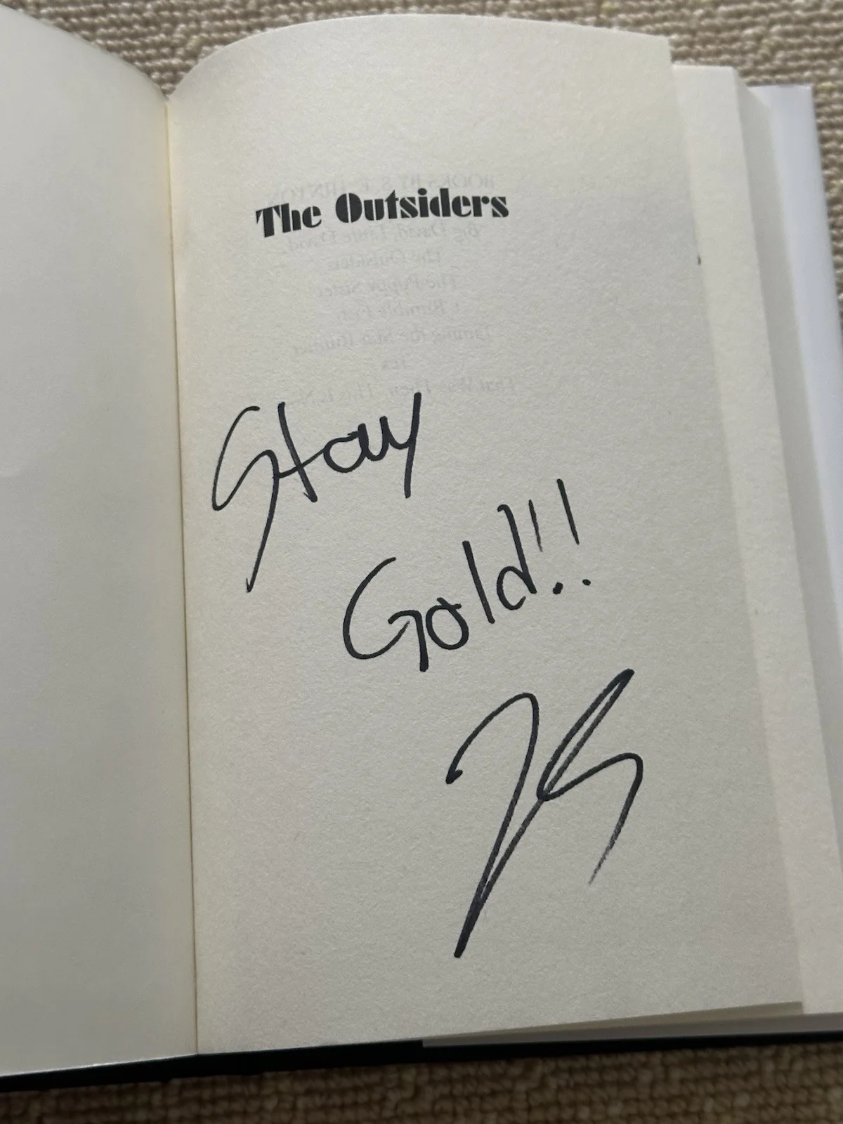 The Outsiders Hardcover 40th Edition Signed By Broadway Ponyboy, image 2