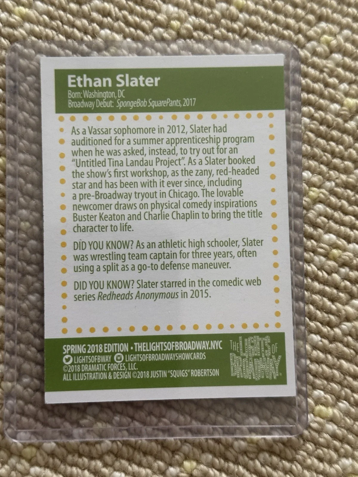 Ethan Slater Signed Lights Of Broadway Card SpongeBob The Musical Wicked, image 2