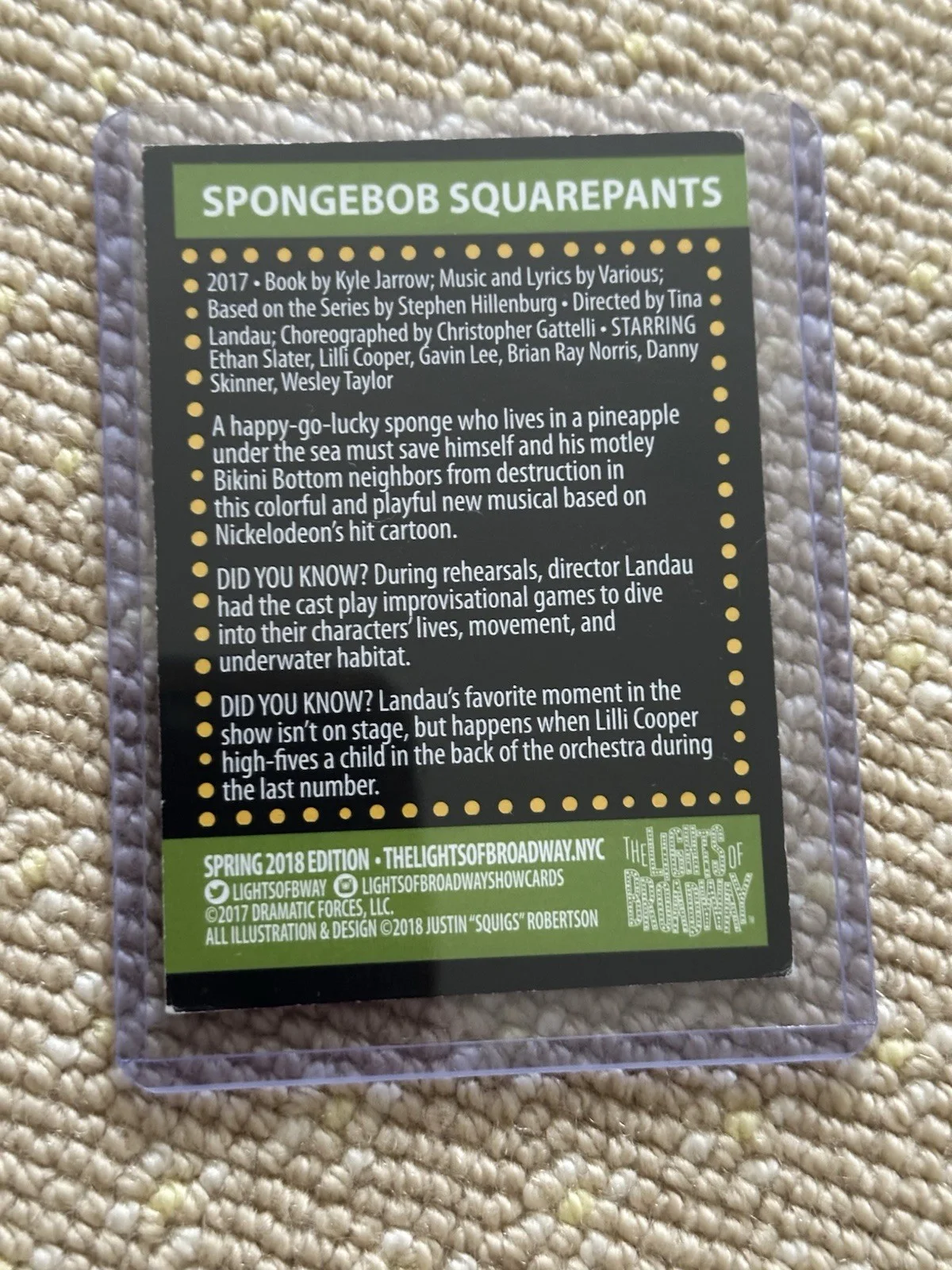 Ethan Slater Signed SpongeBob The Musical Lights Of Broadway Card, image 2