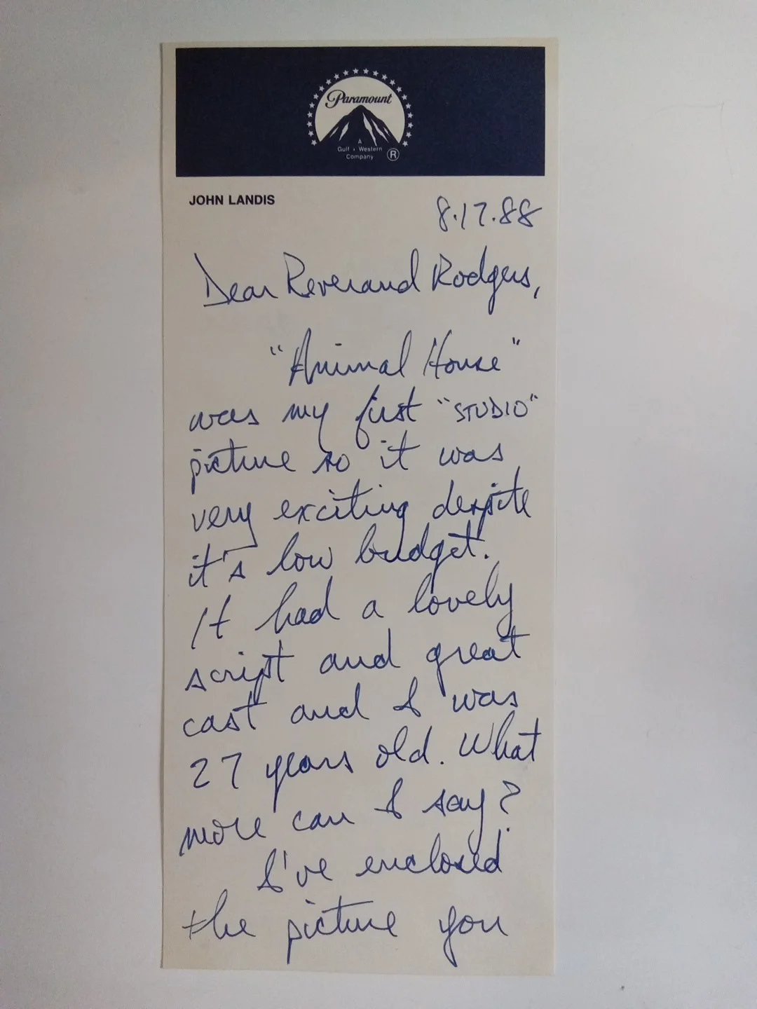 John Landis Blues Brothers Animal House Signed Notecard JSA, изображение 2