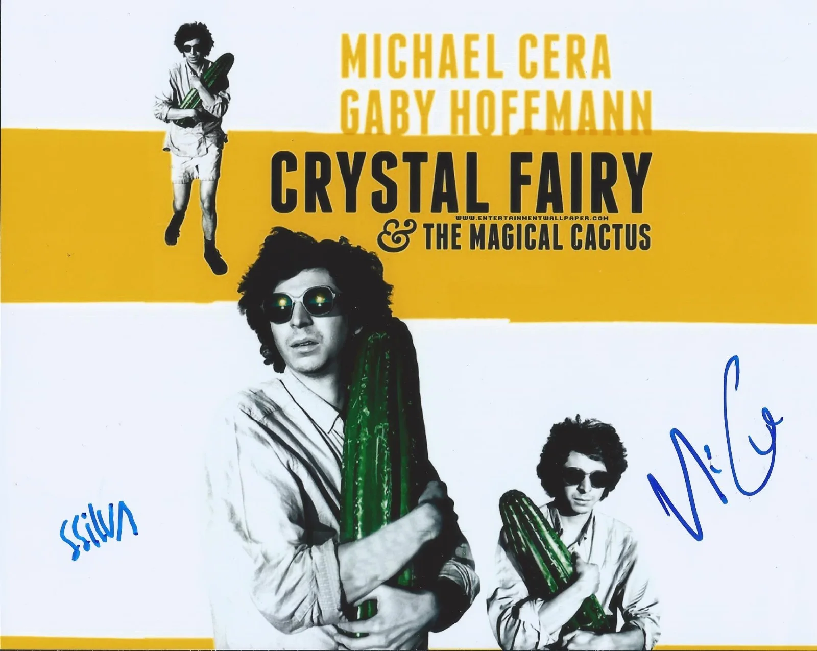Michael Cera & Sebastian Silva — Michael Cera & Sebastian Silva signed Crystal Fairy 8X10 photo IP. Proof