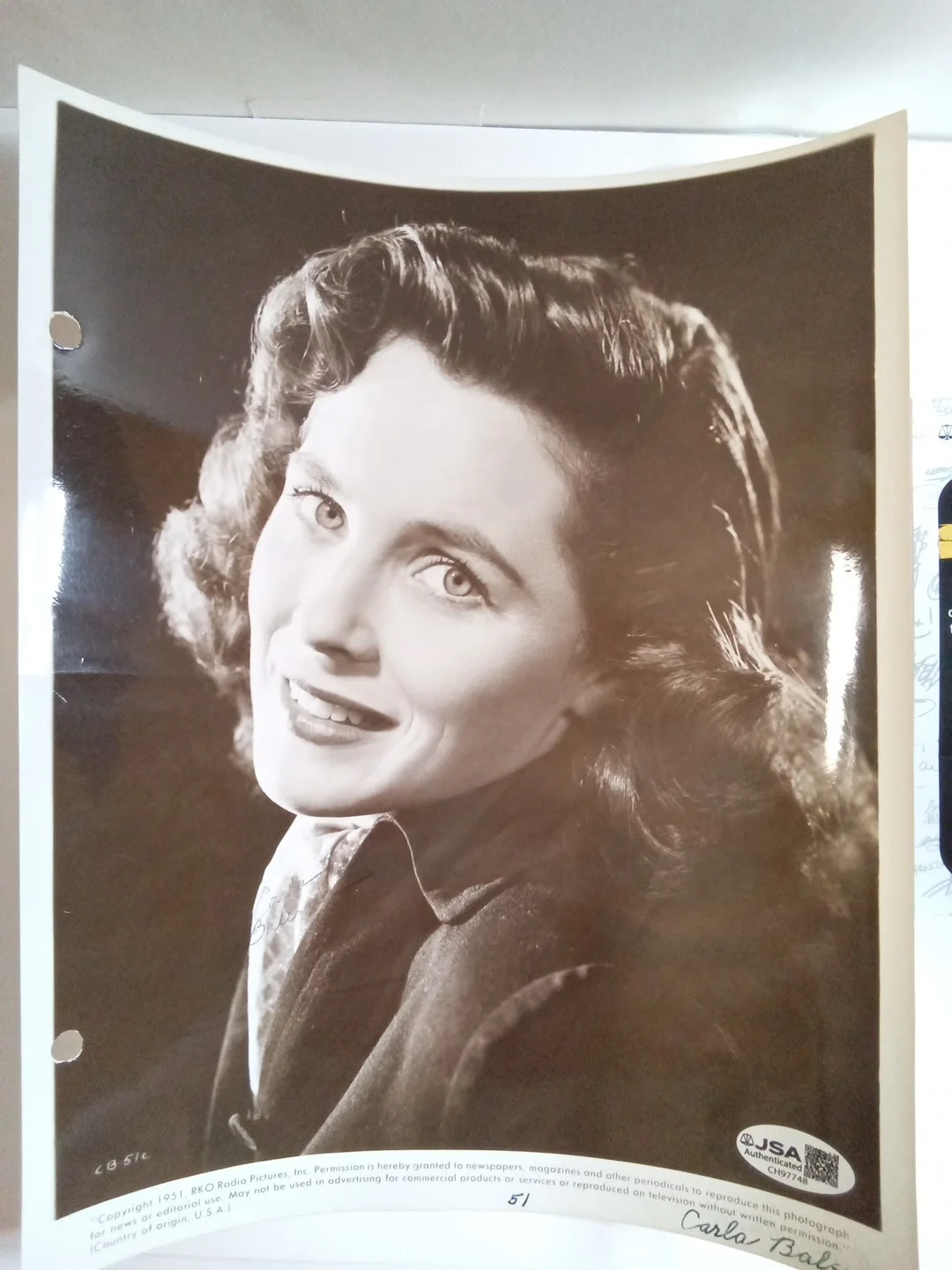 Carla Balenda Golden Age Actress Signed 8x10 Photo JSA, image 2