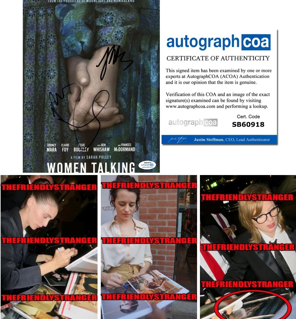 ROONEY MARA, CLAIRE FOY, SARAH POLLEY — Rooney Mara, Claire Foy, Sarah Polley signed "WOMEN TALKING" 8x10 Photo ACOA COA
