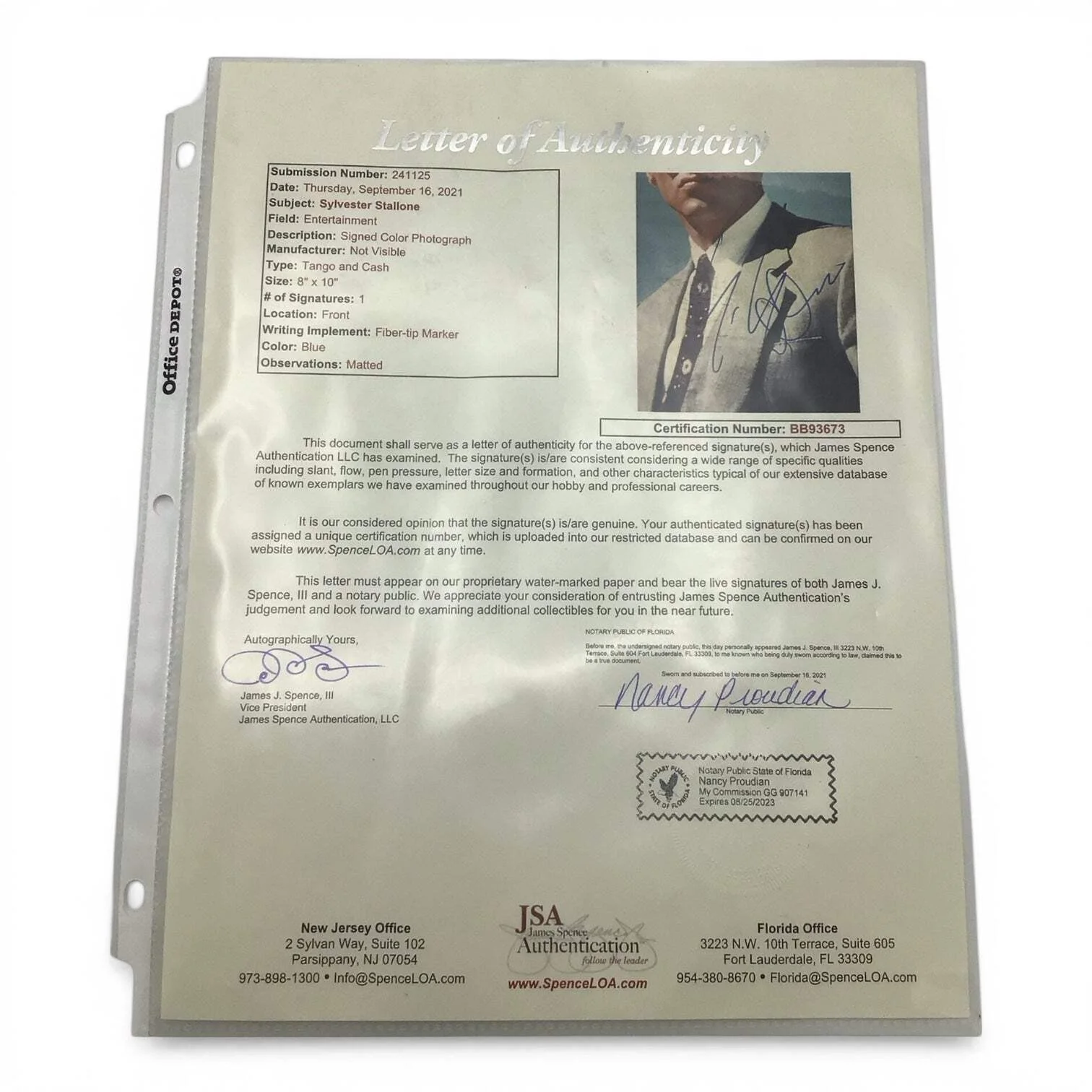 Sylvester Stallone — Framed Sylvester Stallone 8x10 Photo - Authentic, image 3