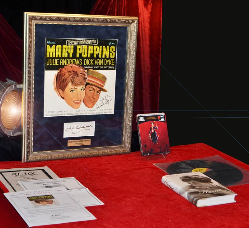 JULIE ANDREWS, DICK VAN DYKE — JULIE ANDREWS, DICK VAN DYKE Signed MARY POPPINS Autograph FRAME, DVD, COA, UACC, image 2