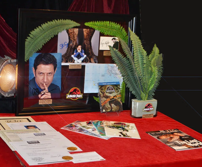 JURASSIC PARK Autograph Signed STEVEN SPIELBERG + 2 Stars, Prop FERNS, Map COA, image 2