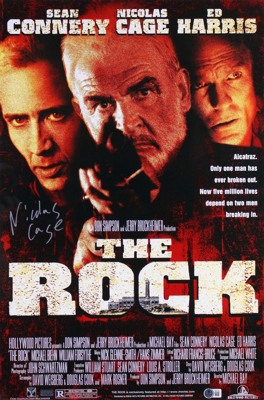 Nicolas Cage — Nicolas Cage The Rock Authentic Signed Framed 16x24 Photo Autographed BAS, image 2