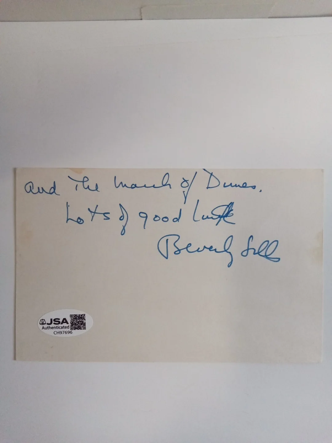 Beverly Sills Opera Legend Soprano Signed Notecard JSA, image 2