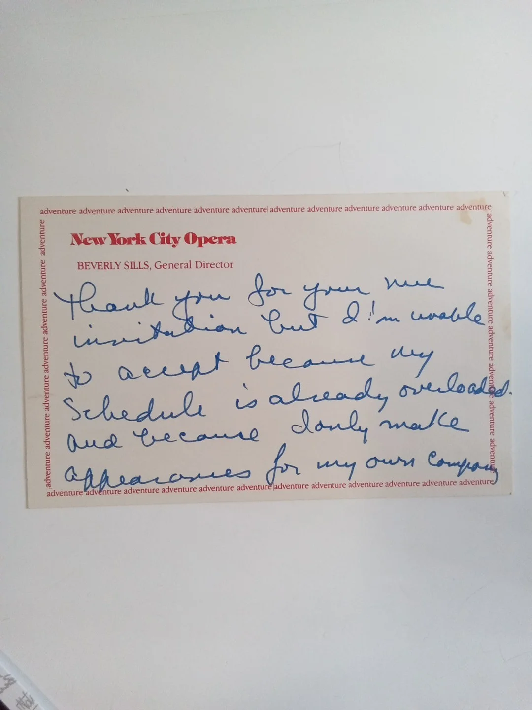 Beverly Sills Opera Legend Soprano Signed Notecard JSA, image 4
