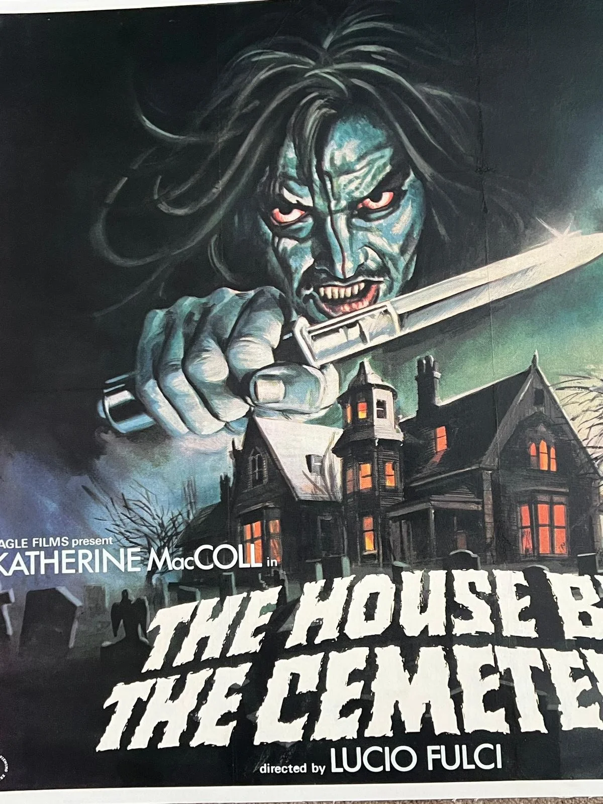 The House by the Cemetery Original UK British Quad Film Poster LINEN BACKED 1981, изображение 3