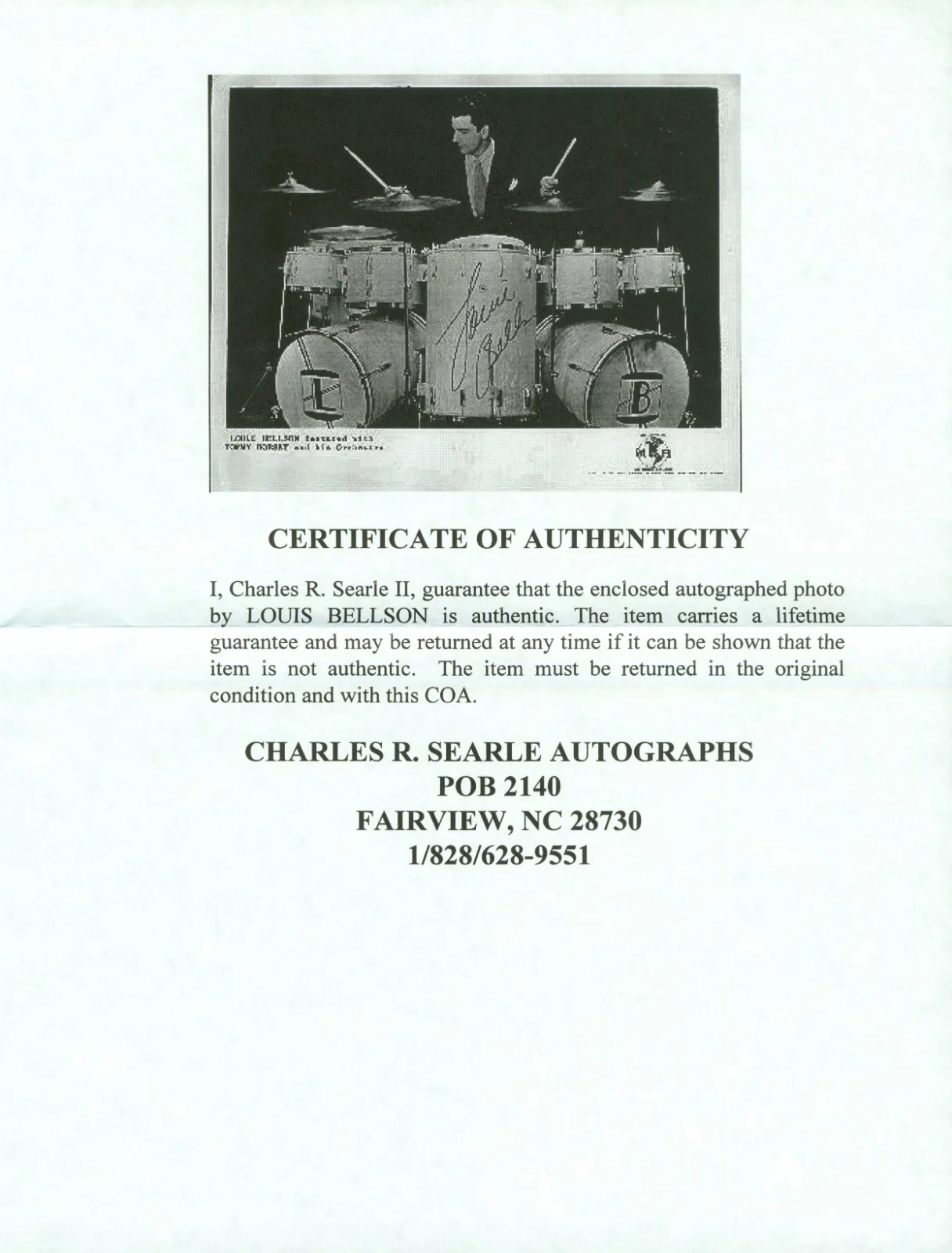 LOUIS BELLSON SIGNED AUTOGRAPHED PHOTO WITH COA, image 2