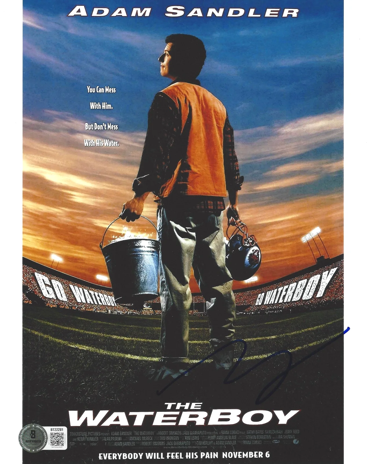 SCREENWRITER TIM HERLIHY SIGNED THE WATERBOY 8x10 MOVIE PHOTO BECKETT BAS COA, изображение 2