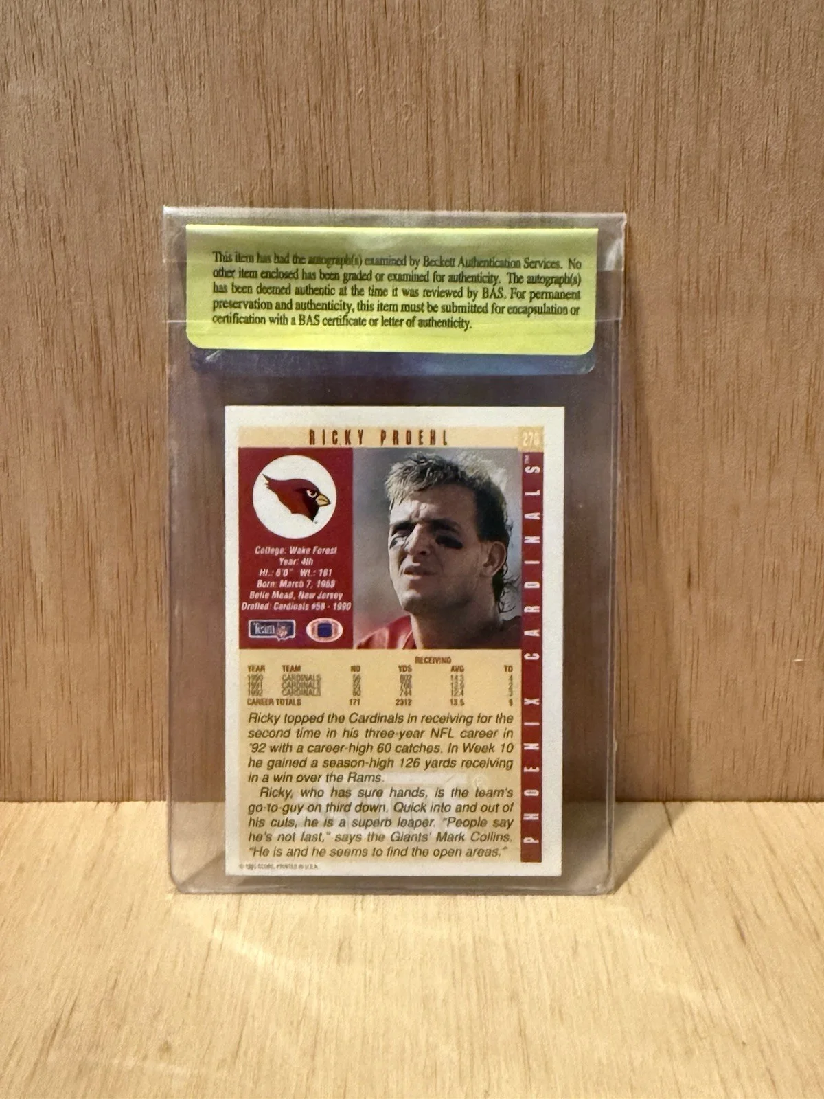 Ricky Prorhl Signed 1993 Score Card #270 Beckett Authenticated COA#36998, изображение 2