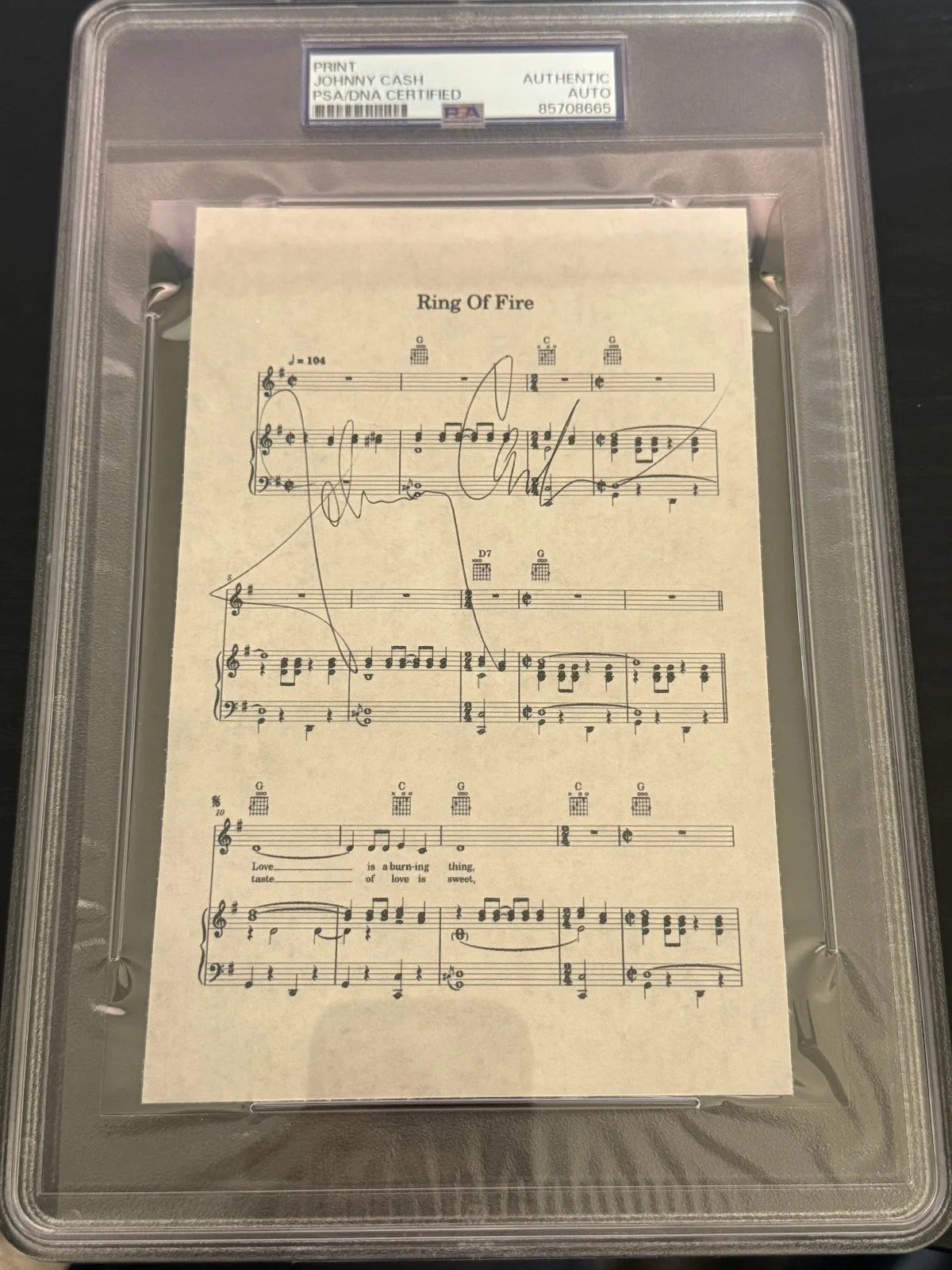 Johnny Cash signed Ring of Fire Lyric Sheet Print PSA DNA Slab Music Auto C5813, изображение 2