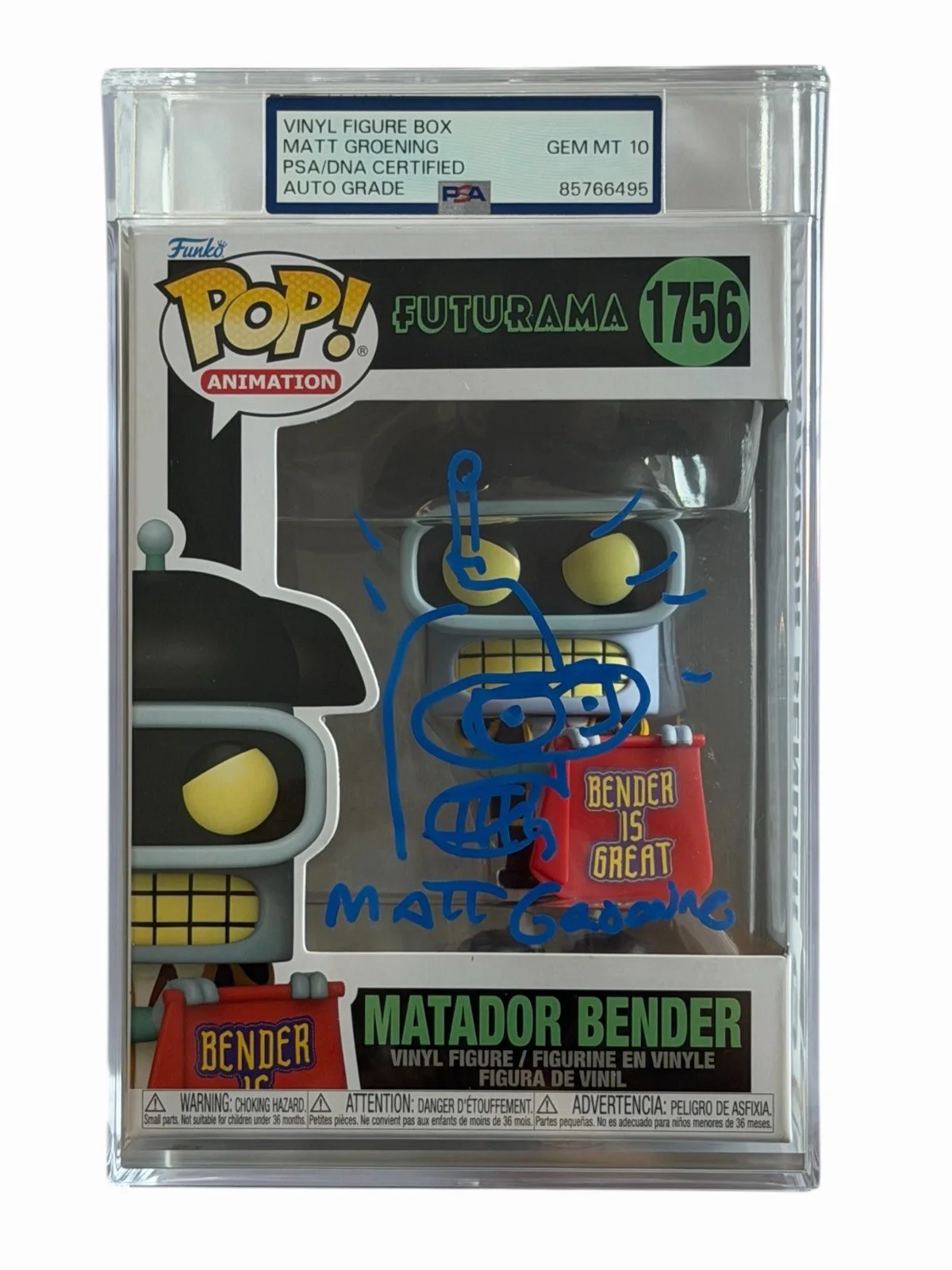 Matt Groening — PSA GEM 10 MATT GROENING SIGNED MATADOR FENDER FUTURAMA FUNKO AUTOGRAPH & SKETCH, изображение 2