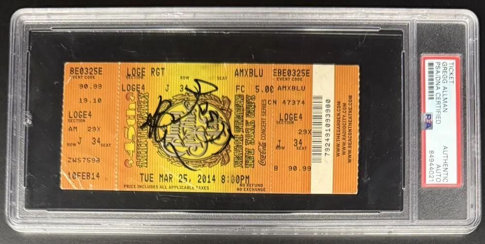 Gregg Allman — Gregg Allman Signed Autograph 2014 Beacon PSA Ticket Last Allman Brothers Tour!