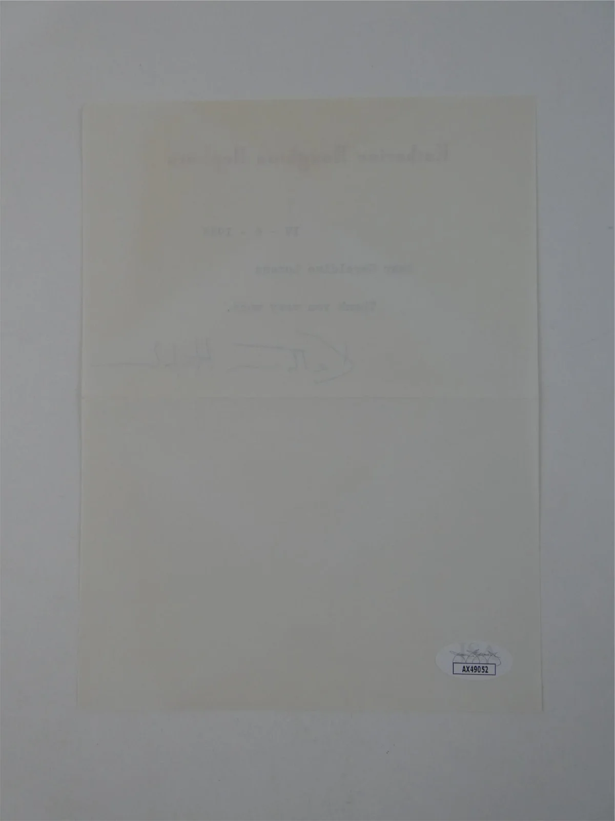 Katherine Hepburn — Katharine Hepburn Signed Typed Letter TLS Autographed 6x8 w/ Envelope, JSA COA, image 4